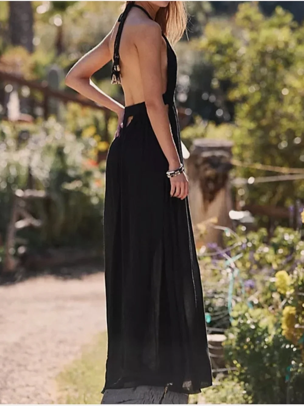 Free People look into the sun black gauze maxi dress Large